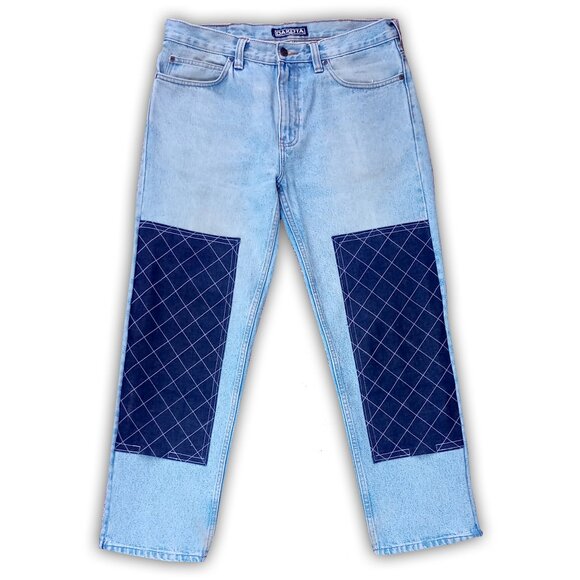 Vintage 90s Reworked Double Knee Utilitarian Workwear Baggy Denim Jeans UNISEX - Picture 1 of 16